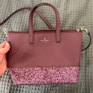 kate spade plum satchel with pink glitter trim